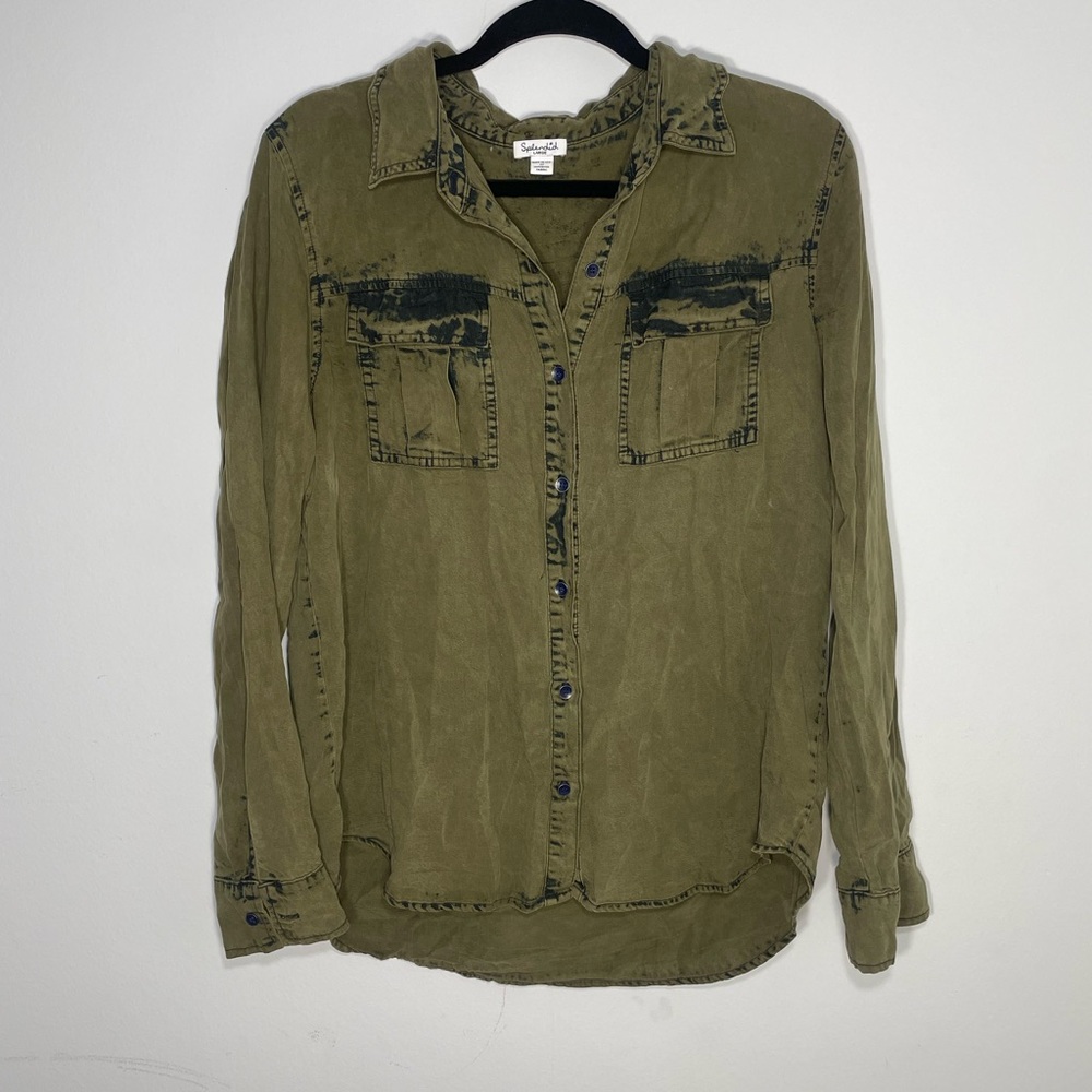 Splendid Acid-Wash Long-Sleeve Shirt, Olivine - Picture 2 of 8